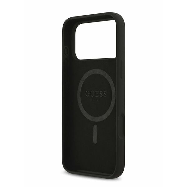 Guess для iPhone 17 Pro Max чехол Liquid silicone Gold metal logo & Camera Hard Black (MagSafe)